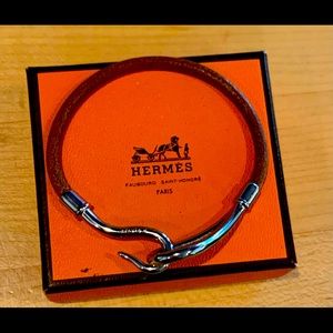 Authentic  HERMES Jumbo Hook leather & Metal Bracelet.  FISH HOOK.